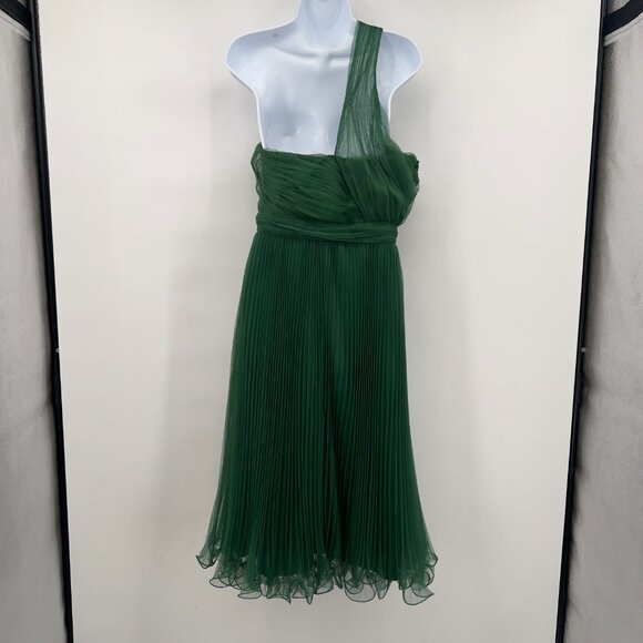 ASOS Women’s Green One-Shoulder Pleated Tulle Cocktail Holiday Midi Dress Size 8 - Picture 4 of 11